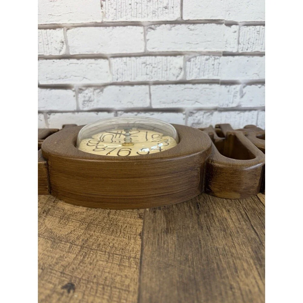 Vintage Wall Clock “Bless This House” By Burwood 1980’s Brown WORKS